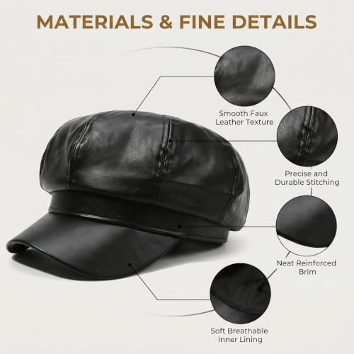 Gorra tipo Baker Boy para mujer en cuero PU negro miniatura 4