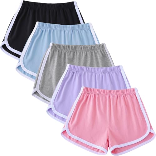 JARMAKO Girls Athletic Shorts 5-Pack Running Dolphin Shorts Play Ready Size 8 Medium