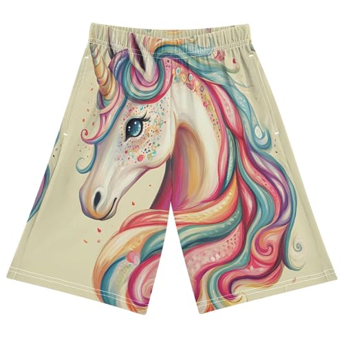 ALAZA boy Shorts Beautiful Unicorn Rainbow Youth Athletic Shorts for Boys and Girls Size 11-12 Years