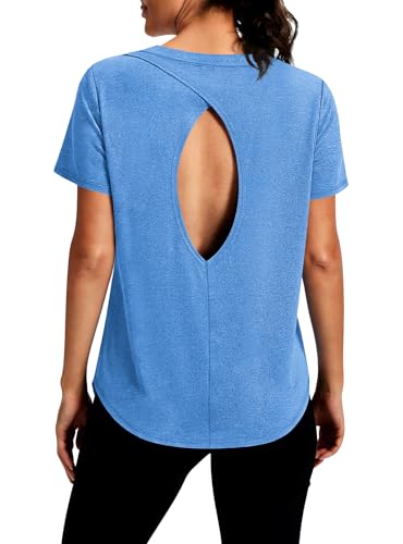 Alaroo Open Back Workout Tops for Women Short Sleeve Pilates Outfits