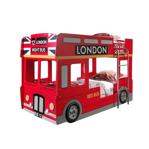 AltoBuy Soho - Lits Superposés 90x200cm Style Bus Londres avec LEDs