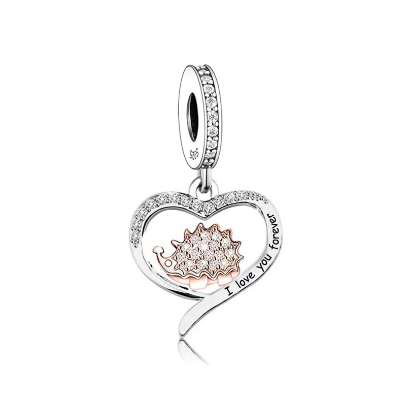 Pendentif en argent sterling 925 avec aile d'ange en forme de cœur et inscription « Mom » en forme de hérisson et de danse, compatible avec les bracelets à breloques Pandora Moments, 4mm Hole, Métal