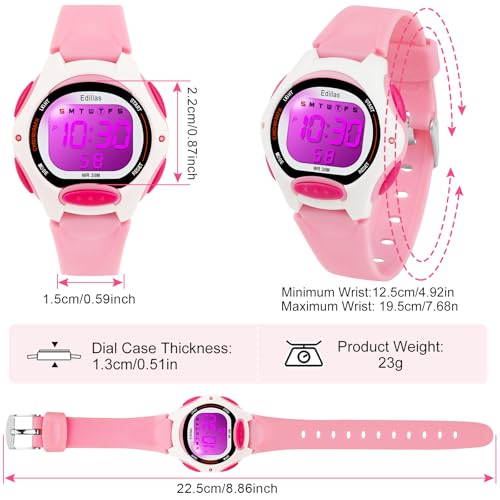 Image of Edillas Kids Digital Watch with 7 Color LED Light, Kids Toys Wristwatch, Children's Jewelry,School Gifts for Boys Girls, Built-in Battery, Long Lasting Batteries. (Light Pink)