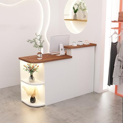 Moderno mostrador minimalista de caja registradora con iluminación LED, mesa de salón de belleza, diseño de partición abierta, material de grado E, ideal para tiendas y espacios de servicio (C 1 90 x