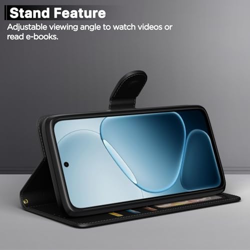 Image of Amazon Basics Flip Cover for Oppo K14x 5G / Oppo A6x 5G / Oppo A6s Leather Finish | Wallet Stand and Shock Proof | Inside TPU with Card Pockets | Complete Protection Flip Case (Black)