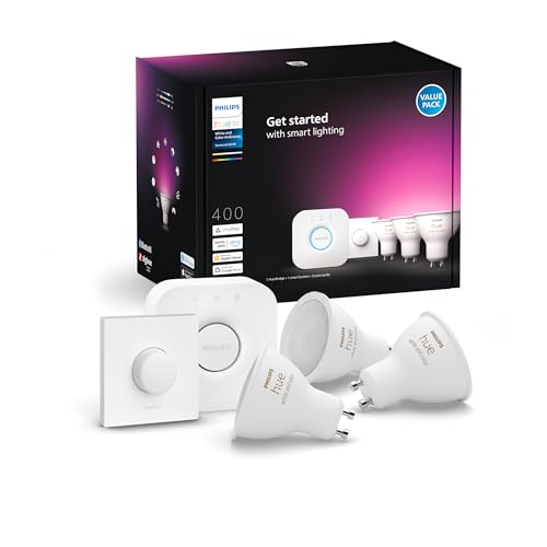 Philips Hue Starter Kit: Bridge + 3 GU10 Smarte Glühbirnen...
