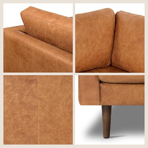 Image of Poly & BARK Napa 98 inch Leather Corner Sectional Sofa - Full-Grain Italian-Tanned Aniline Leather, Feather-Down Comfort, Solid Wood Frame - Cognac Tan