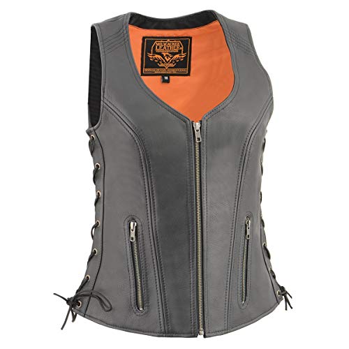 Milwaukee Leather MLL4532 Women’s Black ‘Cool-Tec’ Leather Open Neck Motorcycle Vest - Large