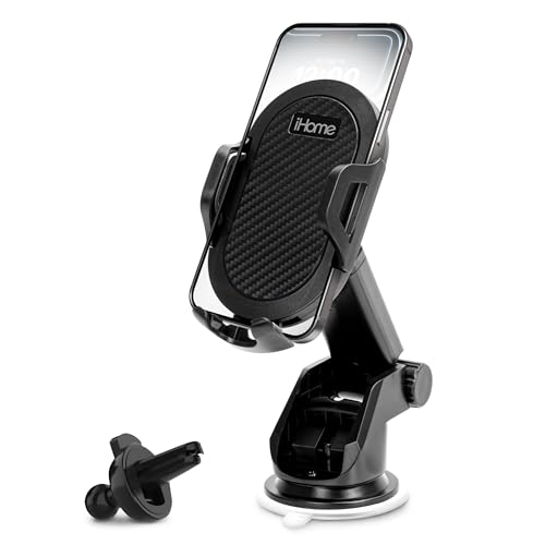 Image of iHome Car Mount, Dashboard /Windshield /Vent Mount, Swivel Neck, Silicone Grip, Adjustable Mount Arm with Suction Cup Base (Universal Car Mount)