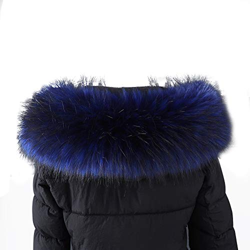 ihreesy Winter Kunstpelz Kragen,75CM Warm Pelzkragen Kapuze Kragen Elegante Pelzschal Wrap Weich Hals Wärmer Flauschig Kunstpelz Fellkragen für Party Hochzeit Bankett,Blau Schwarz Cover