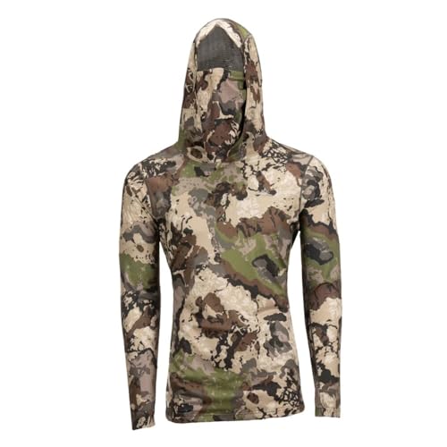 Pnuma Outdoors Renegade Hoodie Caza Camo, Built-In Face Mask, UPF 50+ Sun Protection, 4-Way Stretch, Odor Control (RG-HD-OV)