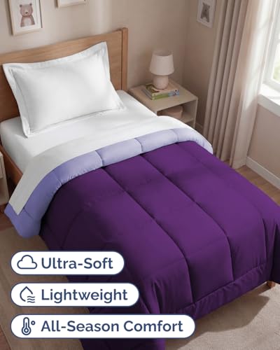 Image of Twin Size, Purplec & Lavender Alternative Down Comforter - Warm, Lightweight & Breathable Hotel Quality Bedding Set for Men, Women, Kids & Teens - All Season Cooling Microfiber Duvet Insert Comforter