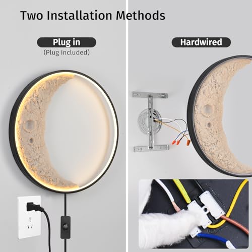Image of Dimmable Moon Wall Sconces 23.6inch 32W Plug in Modern LED Wall Light with Remote Control Black Wall Lamp Indoor Wall Mounted Lighting Fixture for Living Room Bedroom Hallway Stairs