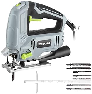 WORKPRO Jig Saw, Heavy Duty Design, 5 AMP 3000 SPM, Jigsaw Tool Corded Electric Power Cutter for Wood, Metal and Plastic Cutting, 7 Blades