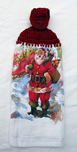 VINTAGE SANTA CROCHET TOP KITCHEN TOWEL - DOUBLE SIDED