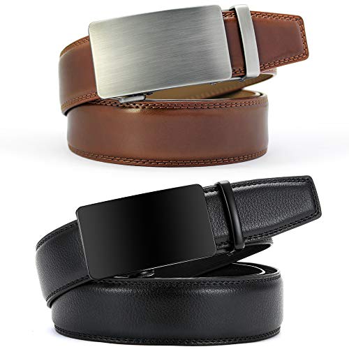 Image of DOOPAI Men's 2 Pack Ratchet Dress Belt - Adjustable 1 3 /8 inch Genuine Leather, Size Length Can Be Cut, With Gift Box