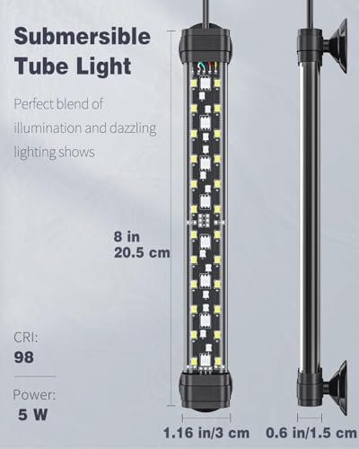 Image of Pawfly 5 W Aquarium LED Light 8 Inch 24 /7 Fish Tank Light with Full Spectrum Brilliant White Blue Red Green Lights Multi-Colored LEDs with D /N Mode Single Color Effects Timer and Adjustable Brightness
