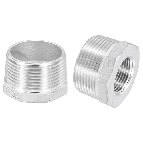 Image of uxcell 3Pcs 1-1 /4 inch Male to 3 /4 inch Female NPT 304 Stainless Steel Reducer Hex Bushing, Reducing Cast Pipe Adapter Fitting for industrial, oil /gas, water, HVAC, and plumbing systems