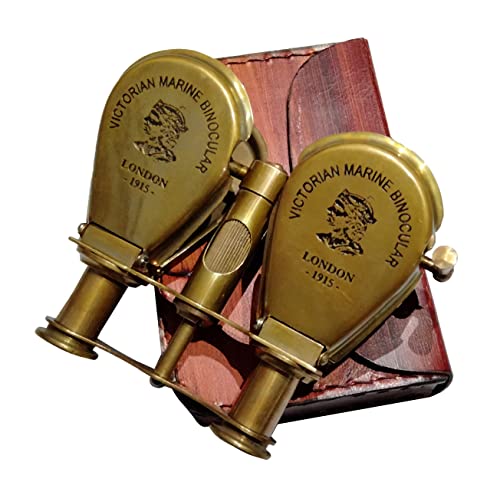 Binoculares de Bronce Antiguos Victorianos con Estuche de Cuero miniatura 6