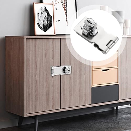 Image of 3.35 Inch Keyed Hasp Latch Lock, Knob Locking Hasp,Hasp Latches Lock Padlock Latches with Screws Locking Hasp for Cabinet Drawer,2 Pack