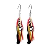 1 Paar Ohrringe Tumundo 2 Ohrringe Federohrringe Ohr-Hänger Feder Leder Perle Schwarz Rot Vintage Fasching Indianer Boho Damen-Schmuck