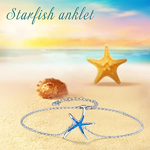 Image of Cuoka Starfish Bracelet 925 Sterling Silver with White Fire Opal Chain Bracelets Ocean Jewelry Birthday For Women