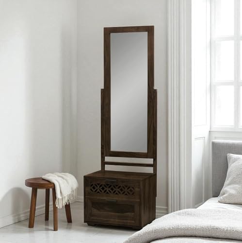 Image of The Attic Ambient Dressing Table Walnut for Bedroom|Solid Wood|Walnut Matte Finish
