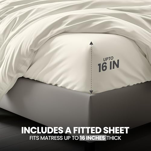 Image of Utopia Bedding Duvet Cover Queen with Fitted Sheet (60x80) - 2 Pillow Case Standard - All Season Luxury Bed in a Bag with Zippered Duvet Cover - No Comforter (Ivory)