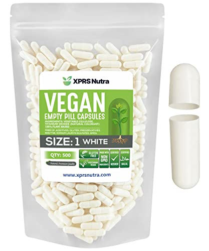 Image of XPRS Nutra Size 1 Empty Capsules - 500 Count Empty Vegan Capsules - Vegetarian Pills - DIY Vegetable Capsule Filling- Veggie Pill Caps for Do-It-Yourself Supplements (White)