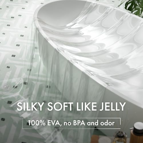 Image of AmazerBath No Hook Shower Curtain and Liner 3-in-1, 100% EVA Luxury Soft Heavy Duty Clear Shower Liner, 72x75 Hookless Shower Curtain with 3 Heavyweight Stones