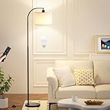 Arc Floor Lamp with Remote and Stepless Dimmable Bulb, Colors Temperature & Brightness Adjustable, Floor Lamps for Living Room（Deep Beige Shade & Black Pole）