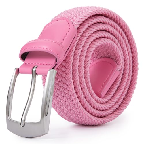 ayamoti Woven Elastic Braided Belts Womens Stretch Belt Limitless Adjust Multicolored Golf Belts for Man 1 3/8 Fashion Casual (Pink, M)