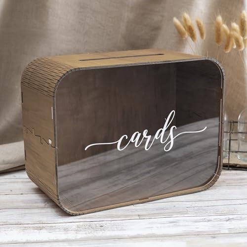 Wooden Wedding Card Box with Slot | Acrylic Wedding Decorations for Reception, Acrylic Card Box for Wedding Gifts & Money | Rustic Card Box with Lid | Baby Shower, Bridal Shower, Graduation Card Box