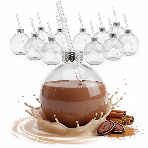 Novaliv Lot de 12 Tasses de Vin Chaud Personnalisables - 400 ml - Avec Paille - Boule de Noël Comme Gobelet - Motif Sapin - Chauffe-mains