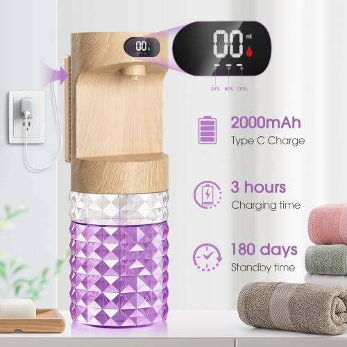 Image of Automatic Mouthwash Dispenser for Bathroom,20.29 oz Touchless Electric Mouth Wash Dispensers Bathroom Accessories Set with 2 Magnetic Cups,4 Modes Wall Mounted Mouth Wash Dispenser for Home (Brown)