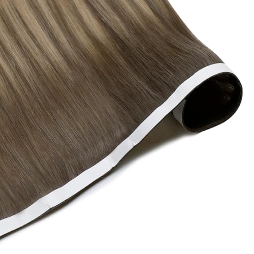 Image of LaaVoo Tape Weft Hair Extensions Balayage Blonde Tape in Weft Human Hair Extensions Light Brown to Blonde with Platinum Blonde Genius Tape in Extensions Seamless 22inch 50G