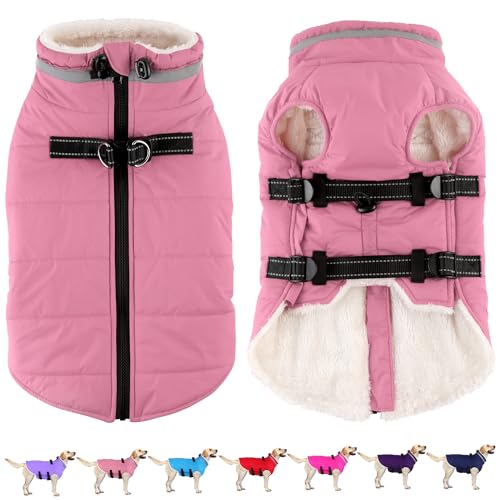 Image of Dogcheer Dog Coat with Harness, Waterproof Dog Fleece Jacket - Lt.Pink,2XL