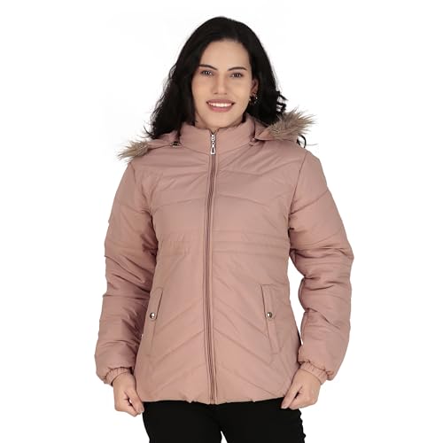 Image of Women's Cozy Puffer Stylish Jacket with Buttoned Pockets and Detachable Fur Hood