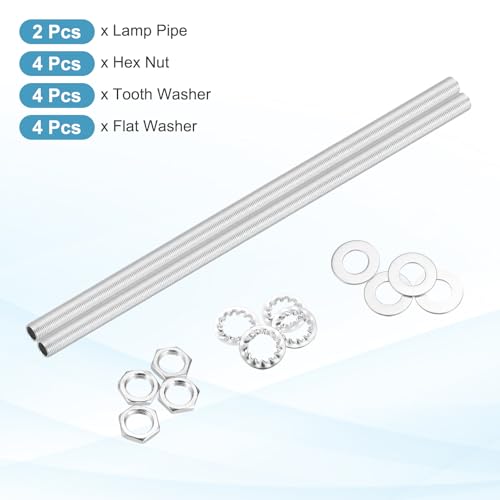 Image of MECCANIXITY 14Pcs 16.5 inch Lamp Pipe Nipples Kit with Hex Nuts Washers, M10 Fine Threaded Hollow Tube Repair Hardware Fasteners Assortment for Assembly Chandelier Ceiling Lamp DIY, Silver