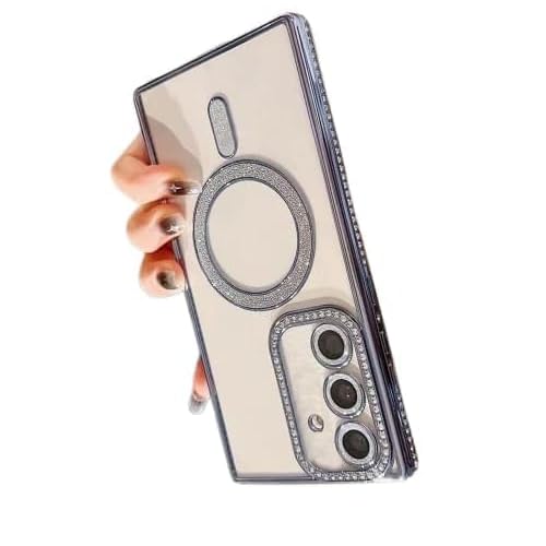 Image of for Samsung Galaxy S26 Plus Glitter Case,Luxury Bling Rhinestone Diamond Plated Bumper Case,MagSafe, Sparkle Camera Lens Protection Clear Back Cover for Samsung Galaxy S26 Plus (Blue)