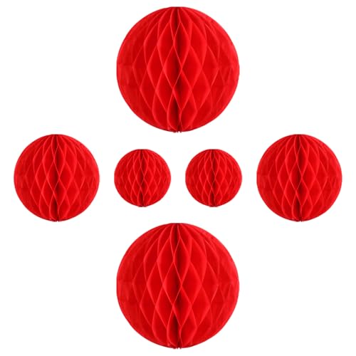 Levemolo Bolas de Panal de Papel Rojo Colgantes 6 Piezas 10Cm 20Cm 30Cm para Decoración de Fiesta Año San Valentín y Bodas Adornos Reutilizables para Ambiente Festivo
