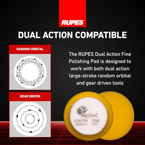 Image of RUPES 9.DA70M /4 Pack of 4 Yellow D-A Fine Finishing Foam Pads 70mm | Ideal for Paint Correction & Gloss Enhancement | Moderate to Fine Defect Removal | Compatible with 2 inch Backing Plate