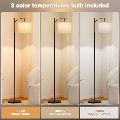 Image of Ambimall 60 inch Floor Lamp for Living Room with 3 Color Temperatures, Adjustable Grey Shade with Black Pole, Tall Lamp for Bedroom Office Classroom Dorm Room, 9W Bulb Included