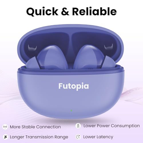 Image of FUTOPIA FirePods Bluetooth 5.4 TWS Earbuds with 13mm Drivers, Deep Bass, Type-C Fast Charging & 200mAh Charging Case- Blue