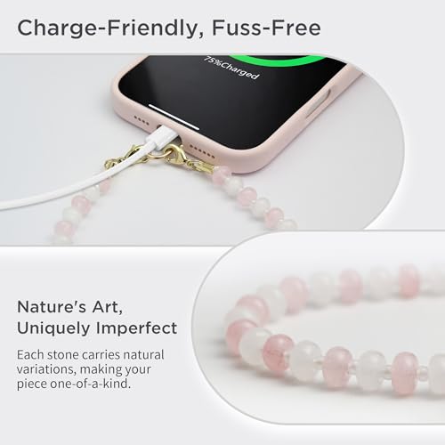 Image of POSADINA Natural Stone Phone Charm, Beaded Healing Phone Wrist Strap, Handmade Cellphone Chain Lanyard with Tether Tab