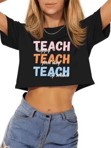 Image of Womens Crop Tops Summer Short Sleeve Round Neck T-Shirts Loose Fit Blouse