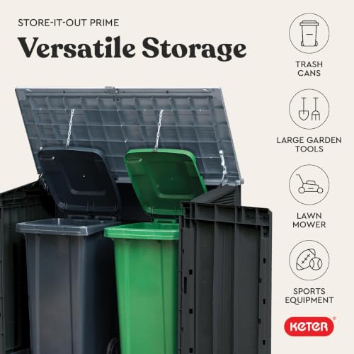 Image of Keter Store-It-Out Prime 4.3 x 3.7 ft. Outdoor Resin Storage Shed with Easy Lift Hinges, Perfect for Yard Tools, Pool Floats and Garden Accessories, Black