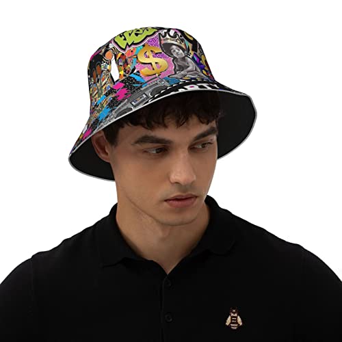 Retro 80S 90S Fashion Reversible Bucket Hat For Women Men Vacation Travel Beach Camping Sun Cap Foldable Funny Fisherman Cap #TOP6