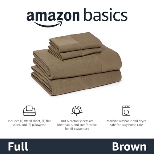 Image of Amazon Basics 100% Cotton Jersey Bed Sheet Set, Full, Brown, Solid