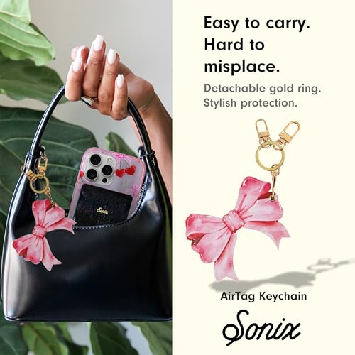 Image of Sonix Keychain Case Compatible with Apple AirTag | Protective AirTag Cover Keychain | Pink Bow
